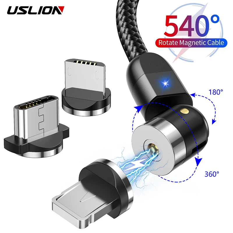 Новинка 2020 магнитный кабель USLION с поворотом на 540 градусов Micro USB Type C Магнитный