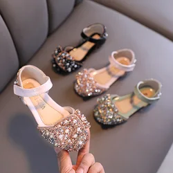 Girls Princess Shoes Baby Kids Shoes For Party and Wedding Spring Summer Childrens Leather Pearl Rhinestones Shining Shoes