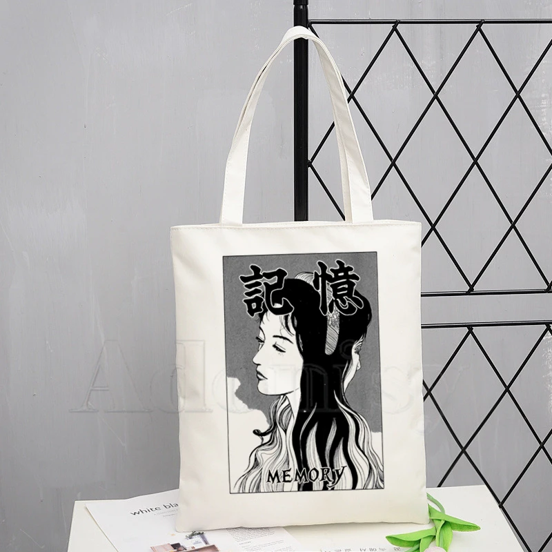 Junji Ito Fashion Canvas Bag Women Girls Simple Large Capacity Storage Handbag Shoulder Tote Reusable Student Bookbag | Багаж и сумки