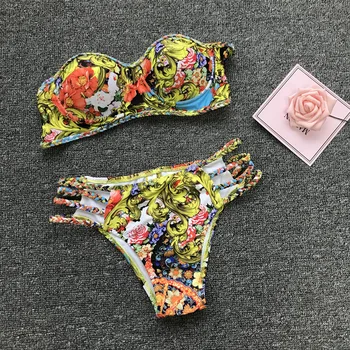 

Sexy Bikini Women Swimwear Push Up Swimsuit Female 2020 Bandeau Bikini Set Brazilian Bathing Suit Beach Wear Print Swimming Suit