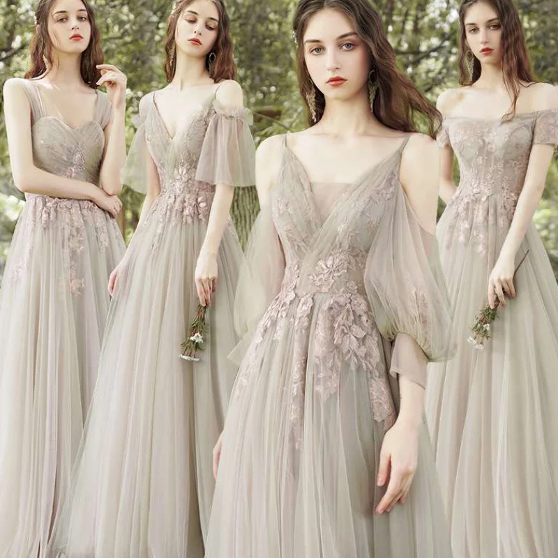 

New Bridesmaid Dresses long With Sleeves Long Appliques Sweet Graduation Gown Cheap Prom Party Dresses Vestido De Adulto