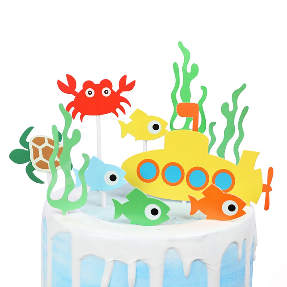 Garniture De Gateau Sous Marin En Forme De Poisson Tortue Theme Ocean Inserts De Dessert Amusants Carte Choix D Aliments Pour Fruits Garniture De Cupcake Fete Pour Enfants 13 Pieces Aliexpress