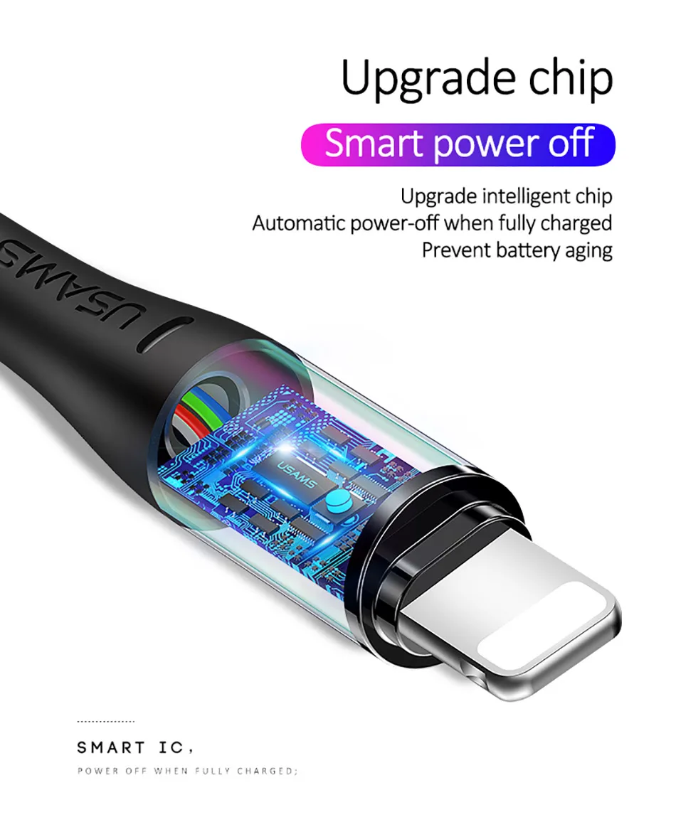 Нейлоновый 2А кабель USB для быстрой зарядки для IPhone умное автоматическое отключение телефонных линий данных синхронное умное отключение питания для осветительная светодиодная