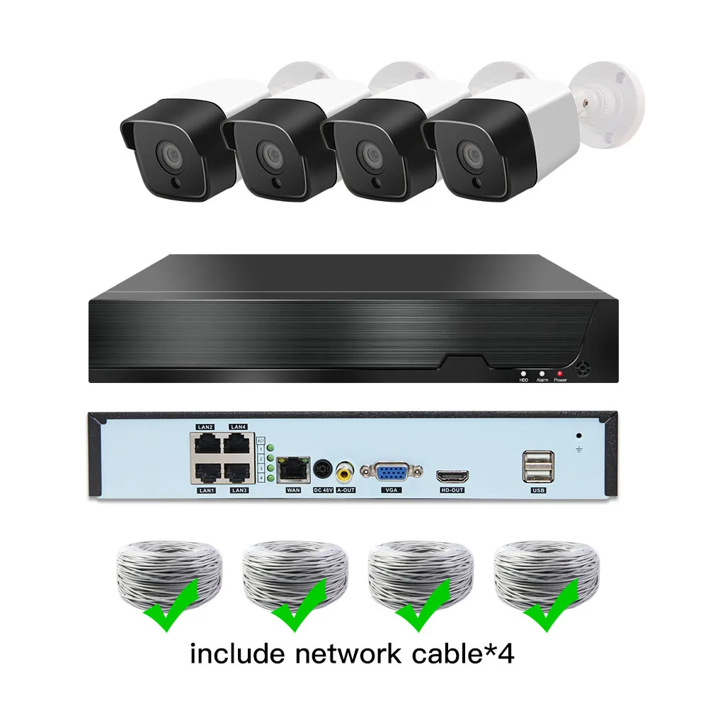 4ch 5MP POE Наборы H.265 Системы CCTV PoE NVR на открытом воздухе Водонепроницаемый IP Камера сигнализация наблюдения видео P2P 1080P 2MP Наборы - Цвет: 4cams add cable