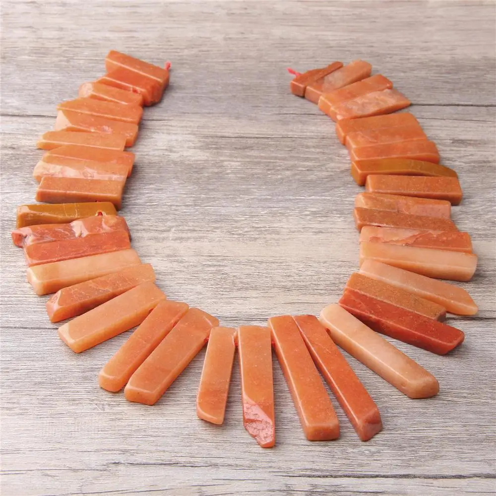 Natural Orange Aventurine Points Tusk Top Drilled stick Beads Pendant gem stone Graduated Crown Jewelry making necklace handmade | Украшения