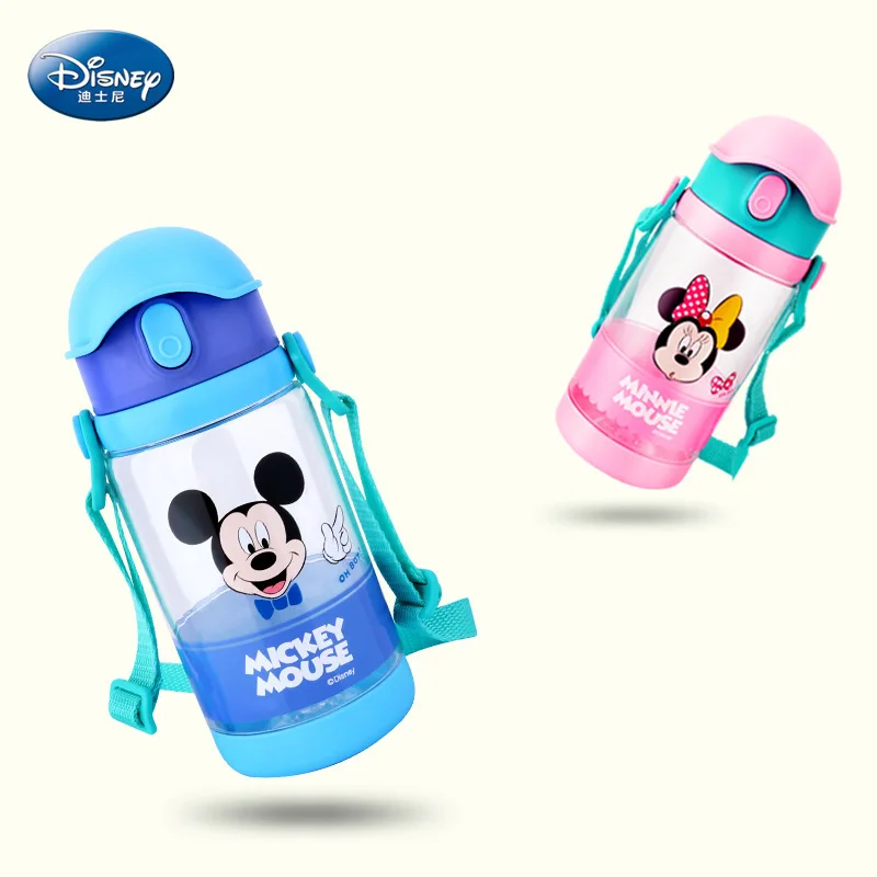 DISNEY Childen пластмассовые чашки для воды бутылки молока мультфильм милый соломенный тип с веревкой Открытый Портативный Микки и Минни