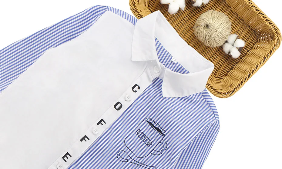 Рубашка для девочек, белая рубашка в полоску для девочек школьные блузки в стиле пэчворк детская зимняя одежда для девочек
