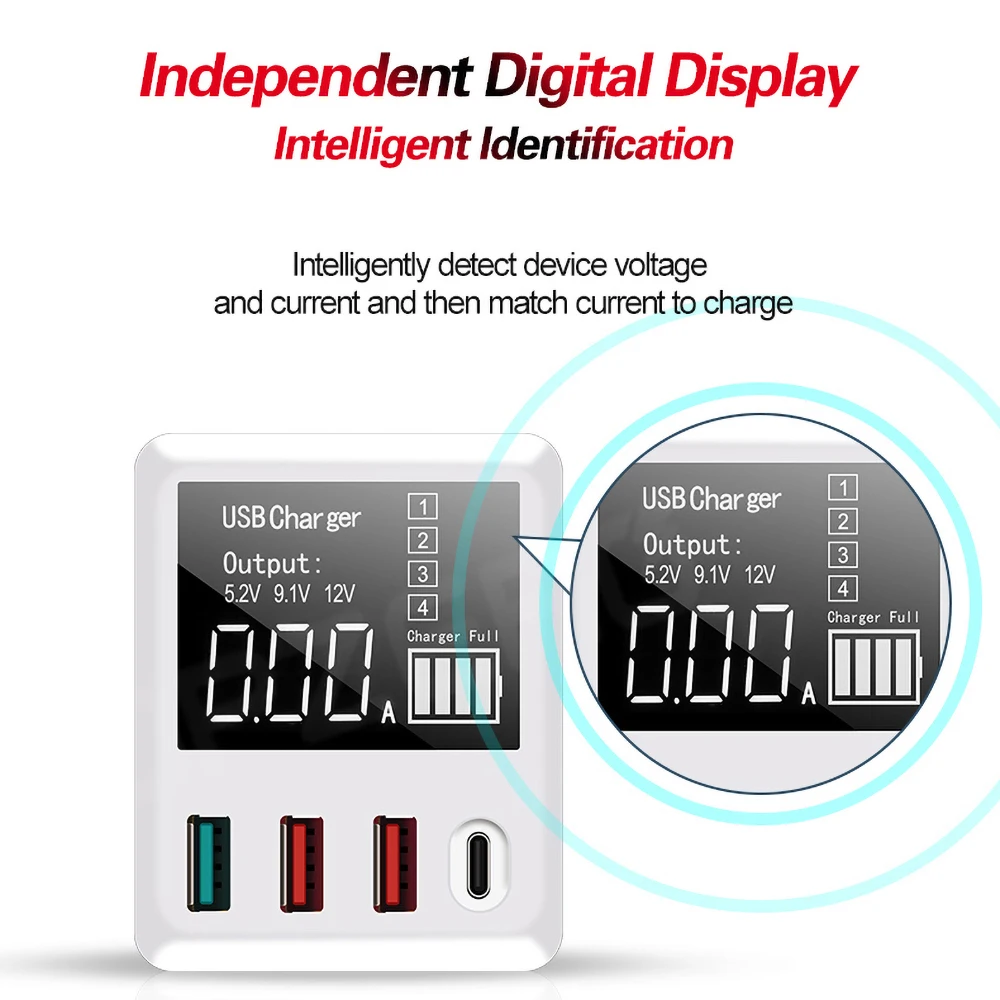 Tipo c qc3.0 usb 4 portas carregador