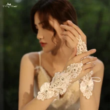 LZP523 Стразы Короткие Свадебные перчатки с бантом без пальцев Свадебные перчатки