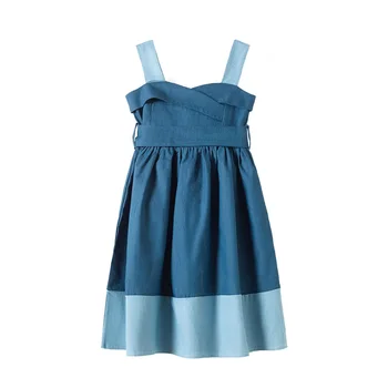 

2020 Summer Denim Dress for Kids Elegant Party Dresses Girls Bow Patchwork Princess Frocks Teenage Girl Party Jeans Sundress