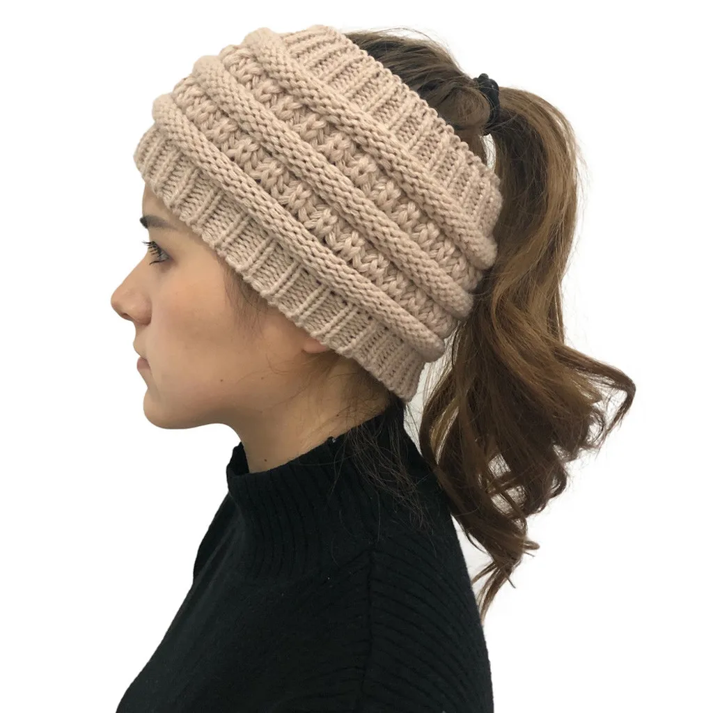 Autumn Winter Ponytail Beanie Hat Women 