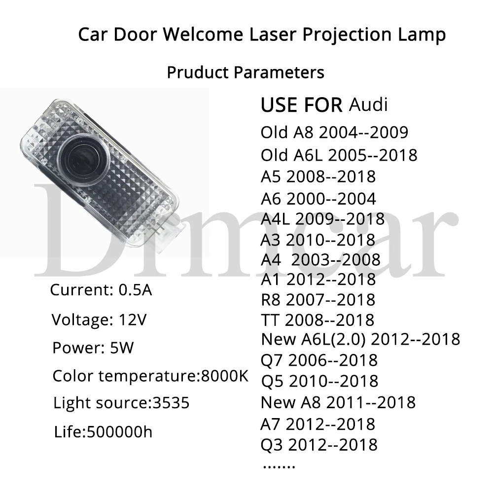 2 шт. автомобильный приветственный светильник, светильник с логотипом на дверь для Audi A4 A6 5 Вт, дверной светильник, специальный приветственный светильник, проекционный светильник, лазерный светильник