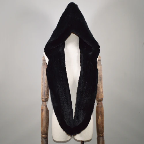 Hot Sale Winter Knitted Real Rex Rabbit Fur Hat Scarf Women Rex Rabbit Fur Cap Scarves Quality Natural Rex Rabbit Fur Poncho Hat - Color: color 12