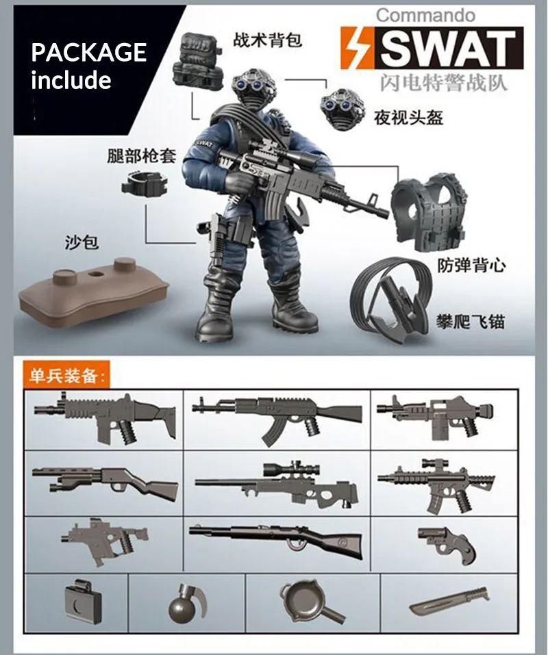 Figurines Soldier B Мини-солдат набор спецназ специальные полицейские фигурки с строительными блоками пистолет армии совместимы все основные бренды игрушки подарок дропшиппинг - Цвет: Figurines Soldier B