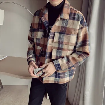 

2019 new autumn and winter men's Korean version of the woolen plaid jacket popular casual clothes Hong Kong style trend jacket