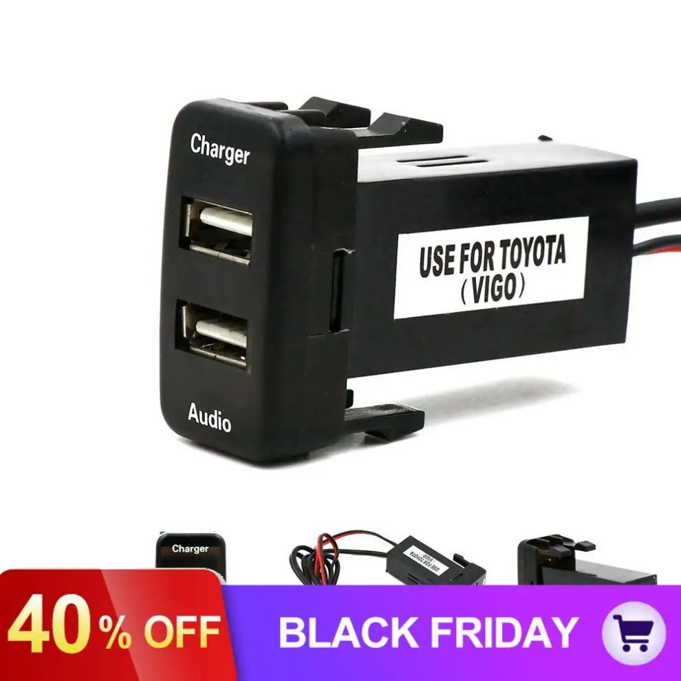 Dual Port USB Car Charger with Audio Socket USB Charging for Toyota Digital Cameras Mobile Phone