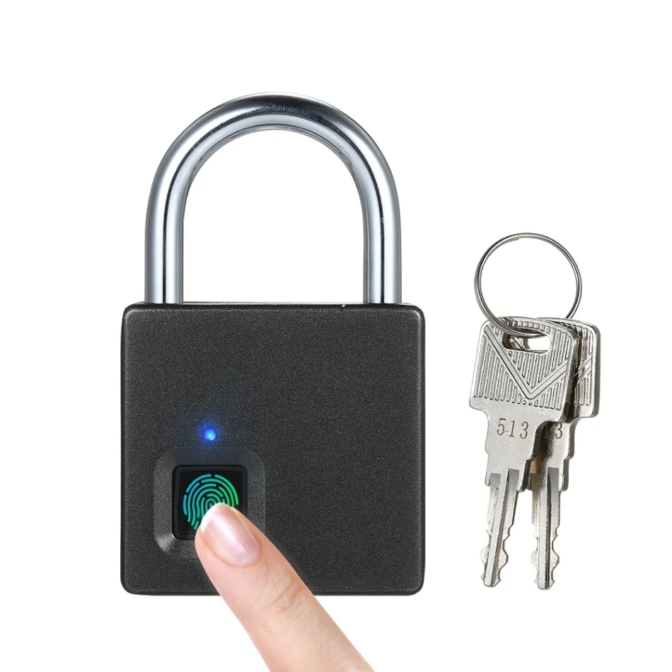 Умный замок отпечатков пальцев с 2 клавишами USB Перезаряжаемый IP65 Водонепроницаемый Противоугонный замок безопасности дверной багажный замок для чемодана - Цвет: Черный