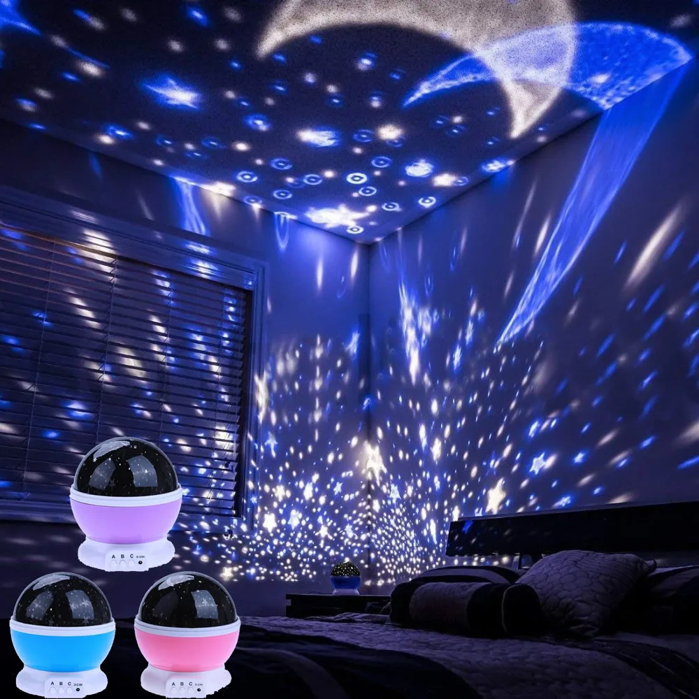 Luz De Noche De Estrellas Alimentada Por Usb/batería, Lámpara Giratoria Led  Estrellado Cielo Con Luna, Proyector Para Cabecera De Niños, Luz De  Guardería Para Decoración De Dormitorio - Luces Nocturnas - AliExpress