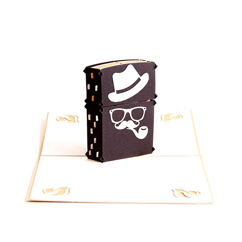 10pcs 13*15.5cm 3d pop up cigarette lighter laser cut Teachers' Day Father's Day thank you cards greeting gift card