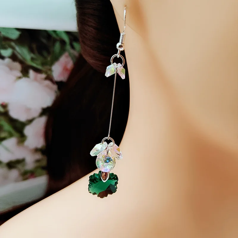 

925 Silver New Style Popular Crystal Long Ring Debutante Elegant Luxury Earrings Beautiful Mini Ear Stud
