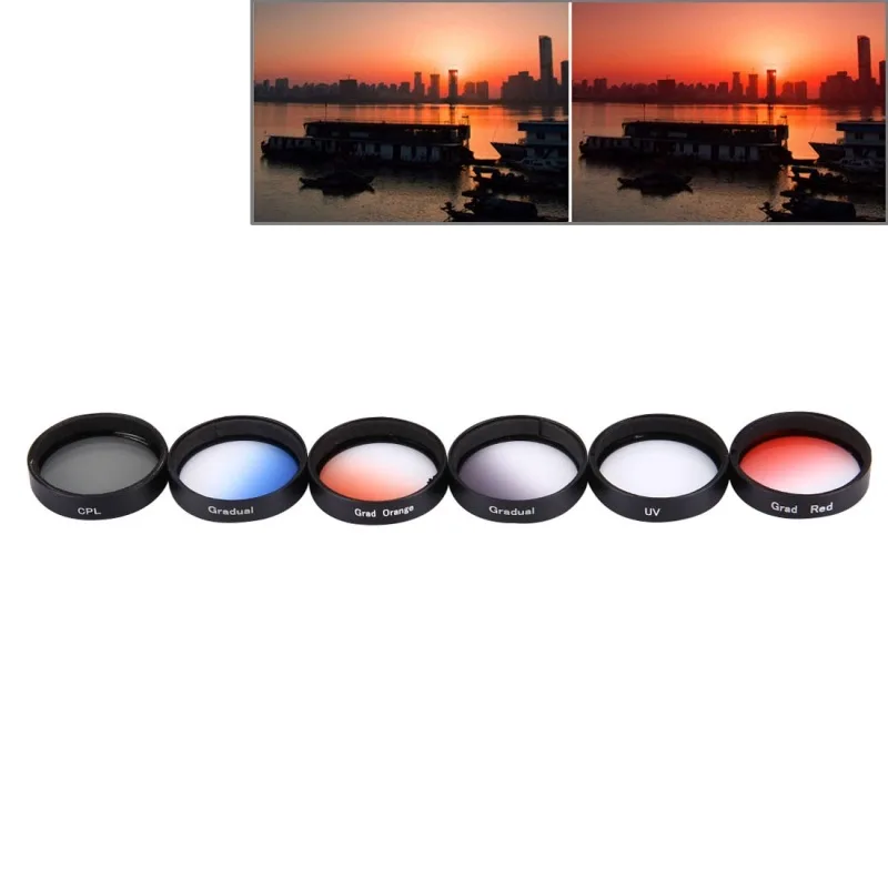 

6-in-1 DJI Elf 3/4 Universal 34 Size Filter Suit (Cpl + Uv + Gradient Red + jian bian cheng
