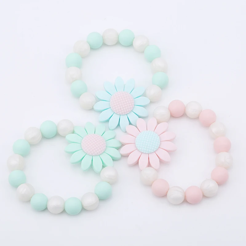 Flower Shaped Baby Silicone Bracelet Teether Beads Crochet Chew Jewelry Teething For Rattle Stroller Accessories Toys | Мать и ребенок