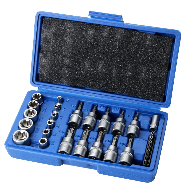 

34Pcs Batch Sleeve Tool Kits for Car Motor Repairing Tool Socket Set Wrench Female Torx Male Fine Quality Chrome Vanadium Steel