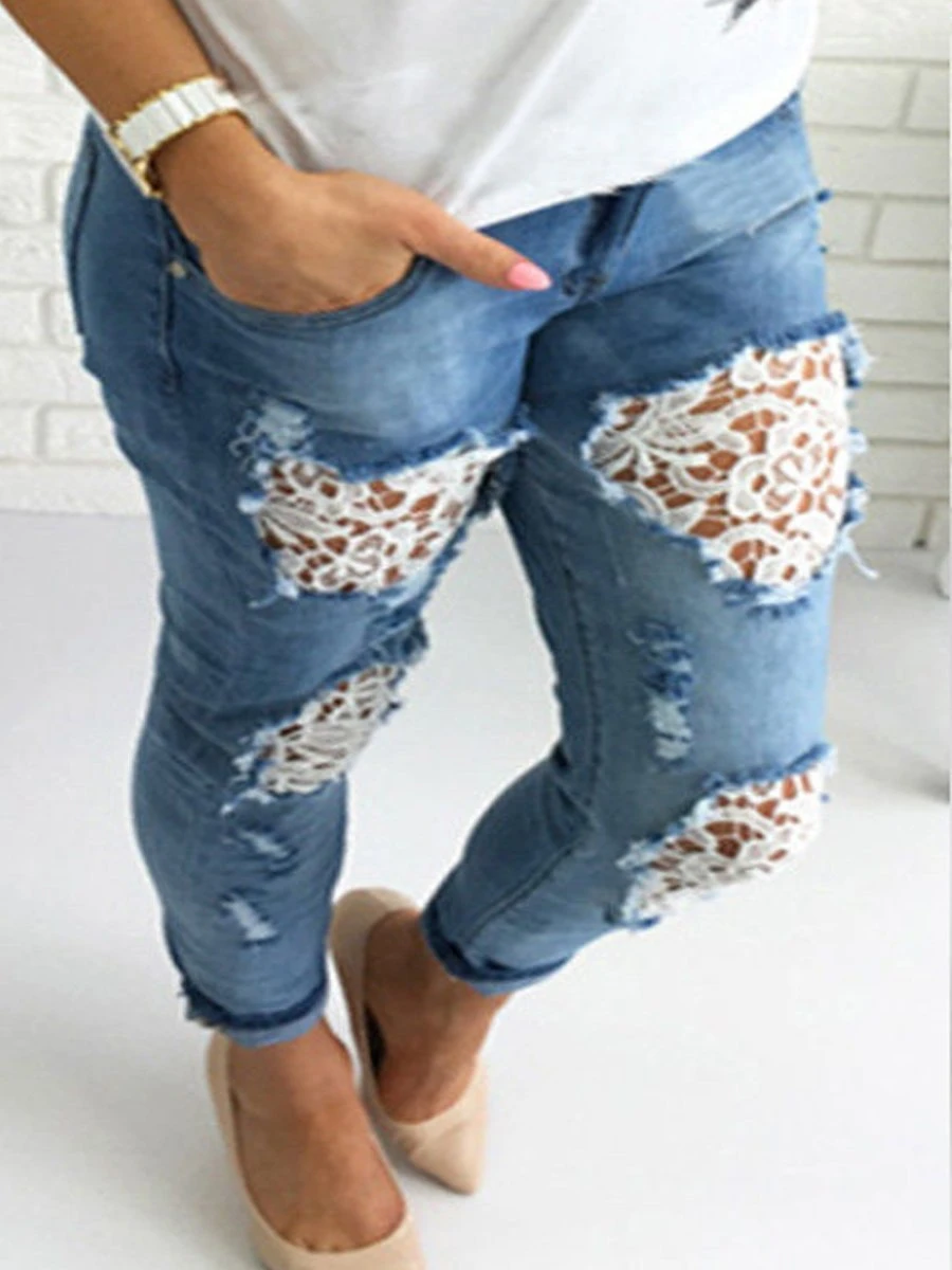 lace embellished jeans