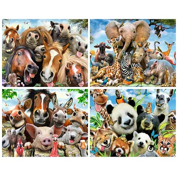 

5D Diamond Embroidery Sale Funny Horse Family Full Round Diamond Painting Animal Cross Stitch Kit Diamond Mosaic Decoration