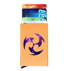 Genshin Impact Thunder Symbol Printing  ID Credit Card Holder Thin Aluminium Metal Wallets Women Men Pocket Case Bank Card Box