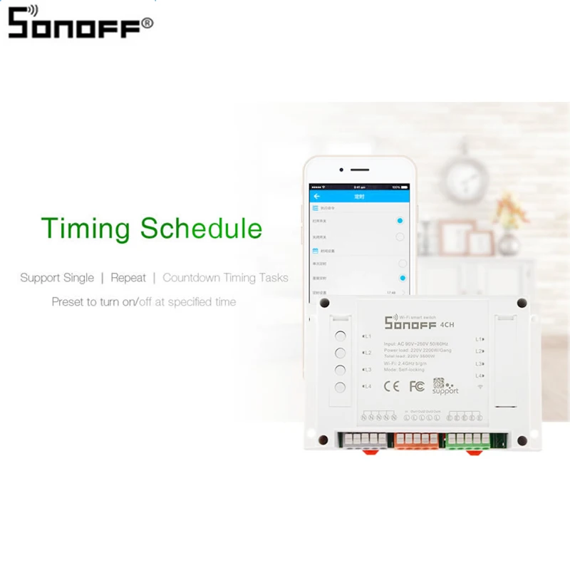 Интеллектуальный выключатель света SONOFF 4CH R2/PRO R2 умный переключатель, 4-канальный WI-FI умного дома светильник с таймером переключатель для Google Home работает с EweLink WI-FI переключатель