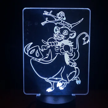 

The Lion King Simba TIMON PUMBAA Team Cartoon 3d Light LED for Kids Lamp Battery or Usb LED 3D Table Lamp App Control Child Gift