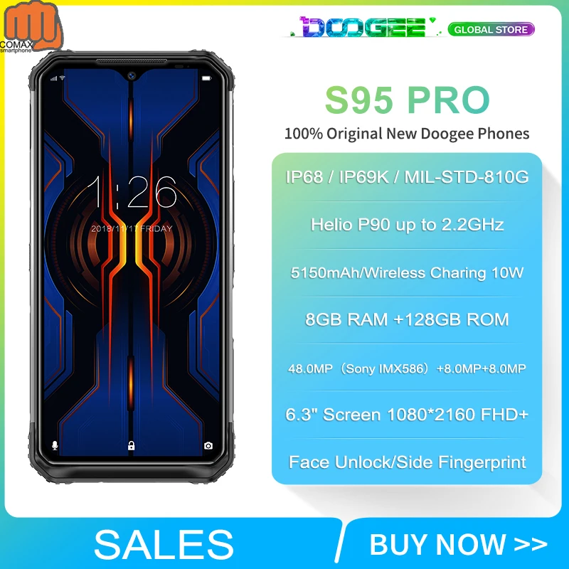 

Doogee S95 Pro Modular Rugged 8GB 128GB Mobile Phone IP68/IP69K Smartphone 6.3" Display Helio P90 Octa Core 48MP Triple camera