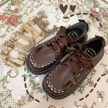 

Japanese Harajuku Lolita Shoes Thick Bottom Round Head PU Leather Shoes Lolita Student College Style Women Shoes