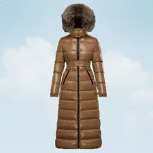 Зимнее длинное пальто женская теплая парка Модный женский пуховик куртка с воротником из натурального Лисьего меха яркая с капюшоном женские пальто Топы 90% H779