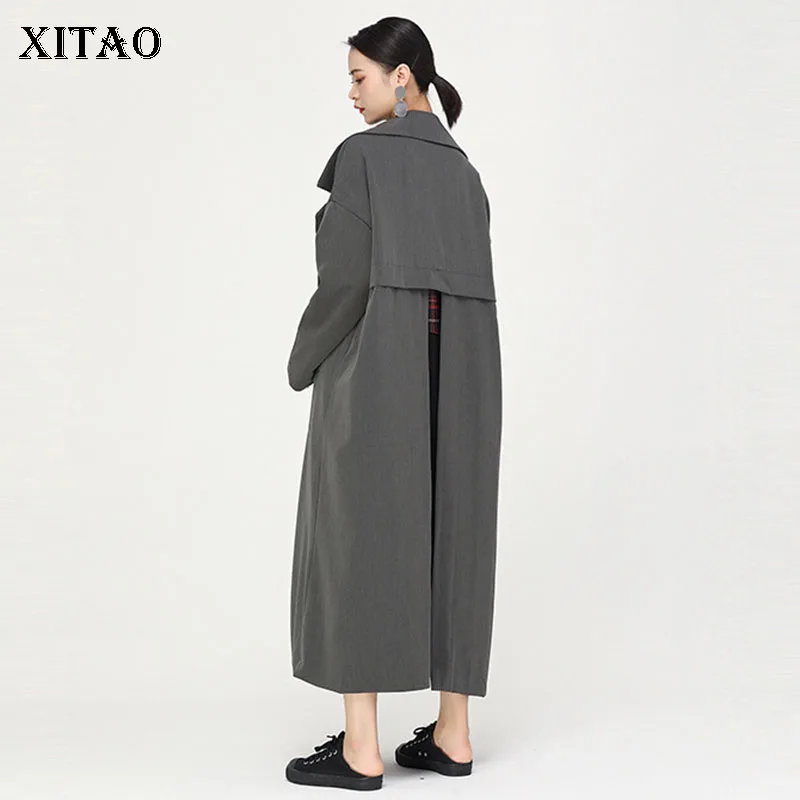 

XITAO Split Autumn Winter Coat Women Turn Down Collar Collar Trench for Women Plus Size Long Windbreaker Women Vintage ZLL4330