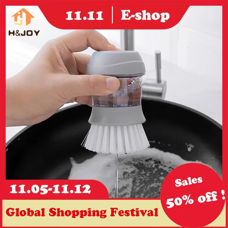 brosse de cuisine pour nettoyage de casserole poêle évier double tête, gris Diskary Brosse à vaisselle en éponge avec distributeur de savon 