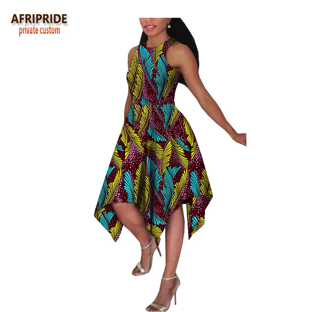 Afripride, летнее Повседневное платье для женщин, Анкара, принт, без рукавов, круглый вырез, длина до середины икры, женское Хлопковое платье на бретелях A1825062