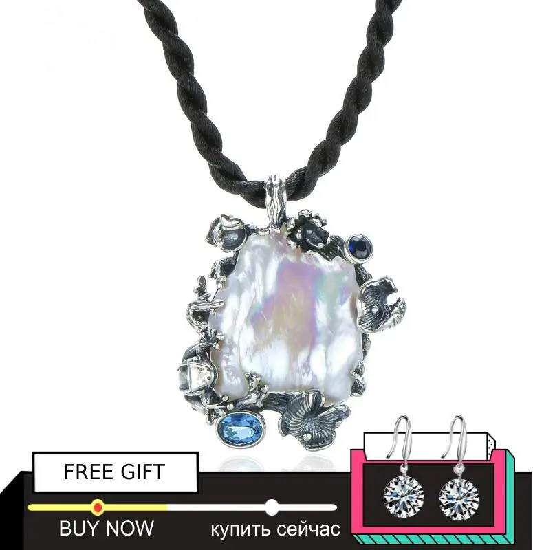 

S925 Sterling simple shell Iregular Pendant for Necklace Big Freshwater Pearl Frog Pendant for mom women lady girl Baroque
