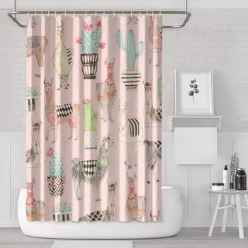 

Polyester Fabric Bathroom Shower Curtains Llama Cactus Desert Pattern Bath Curtains Set