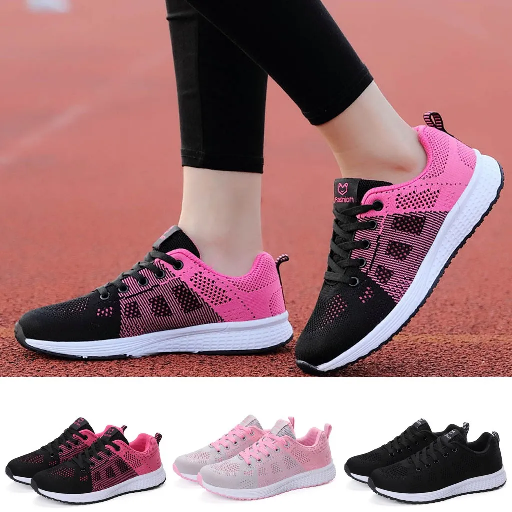 KANCOLLE Ladies Fashion Casual Simple Leisure Mesh Breathable Lace-Up Sneakers Walking Comfortable Outdoor Running Shoe 104#4