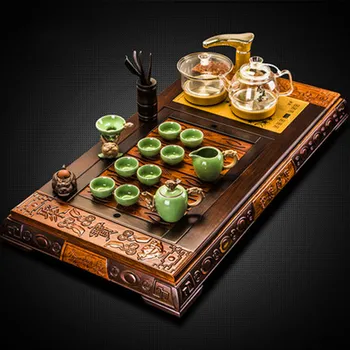 

Simple Rosewood Tea Table Teaset Home Ebony Tea Ceremony Solid Wood Tea Tray Purple Sand Kung Fu Tea Set Teapot Teacup