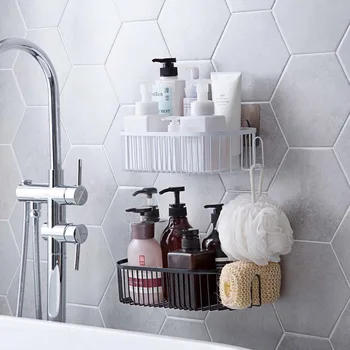 

Iron Art Bathroom Oval Multifunction Hanging Basket Punch-free Bathroom Washing Rack Home Organizer