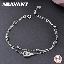 Браслеты из стерлингового серебра 925 пробы для женщин, очаровательные серебряные браслеты-цепочки с сердечками, свадебные модные ювелирные изделия