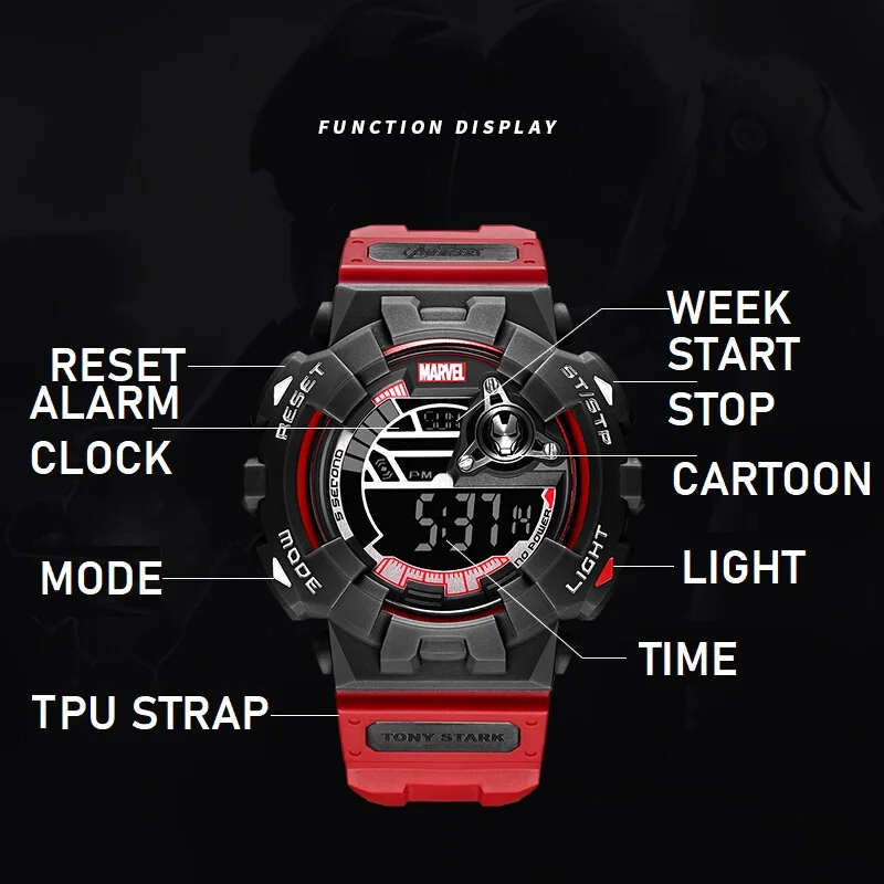 Marvel For Mens Watches Avengers Venom Spider Iron Man Sports Dual Display Digital Electronic Wristwatch New Alarm Clock Crystal