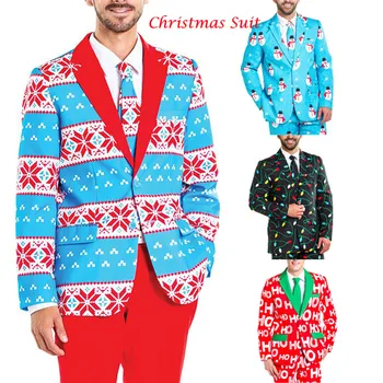 

Vadim Gothic Men Christmas Casual Blazer Suit Funny Blazer Party Suit Long Sleeve Slim Fitness Snowflake Print Male Xmas Blazer