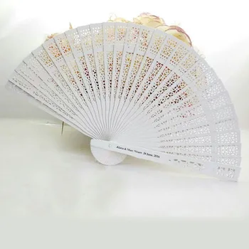 

60pcs Sandalwood White Wedding Fan Favors Personalized Folding Hand Fan With Bride Groom Name & Date