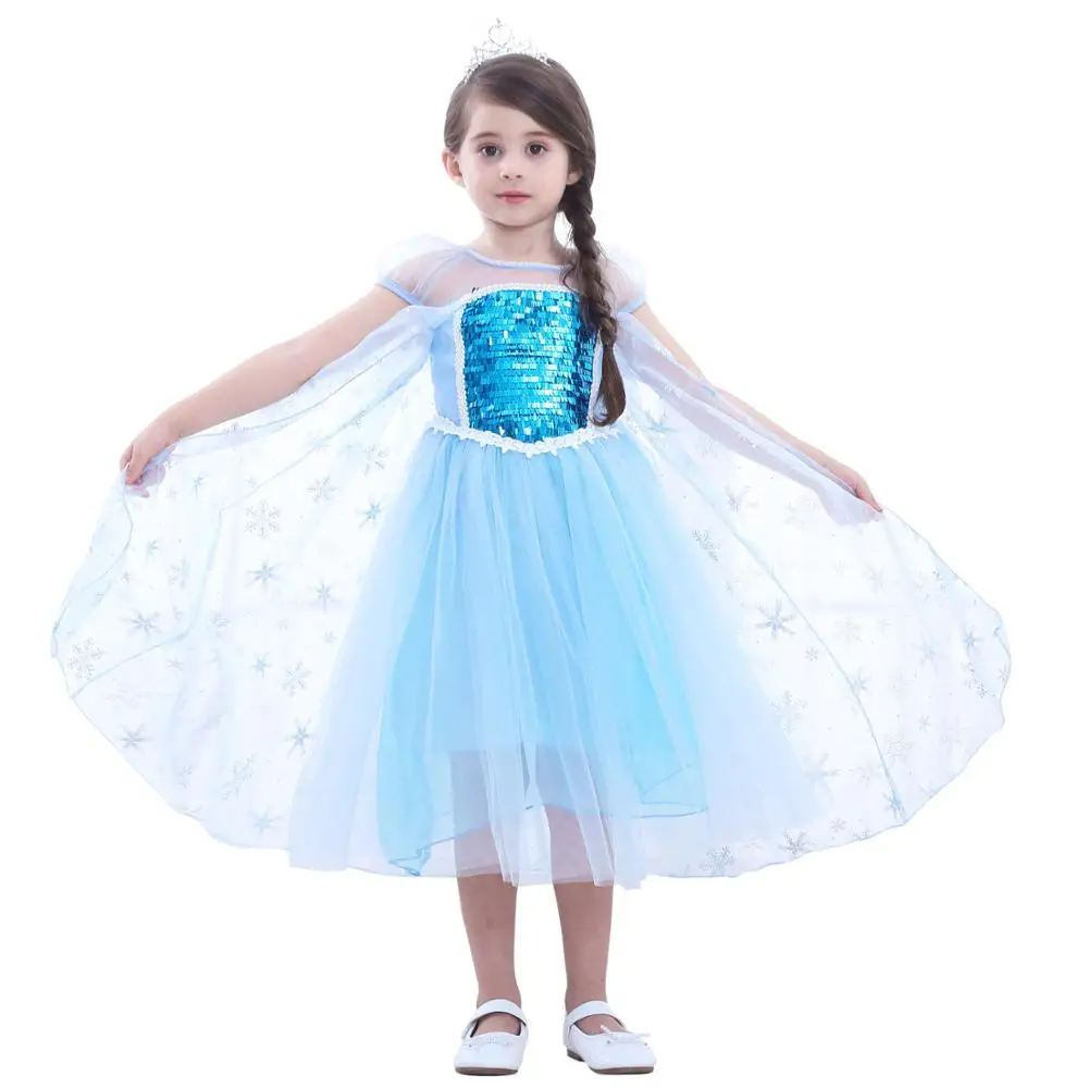 Новинка; костюм принцессы Эльзы для девочек; платье для детей; подарок на день рождения; вечерние платья-пачки принцессы для танцев; костюмы на Хэллоуин; костюмы королевы Эльзы - Цвет: Blue dress Only