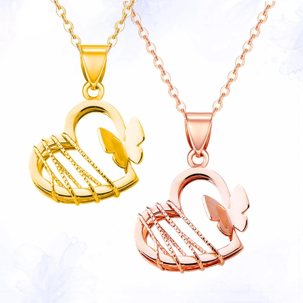 

Solid Fine 18K Gold Pendant Woman Gift Lucky Hollow Heart Butterfly Shaped Pendant 16mmH 0.7-1g