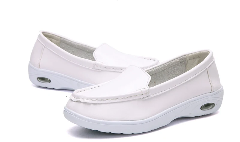 PU Leather Women Casual Flats Shoes Nurse Shoes Black White Air Cushion Sneakers Shallow Breathable Solid Slip-on Loafers Female